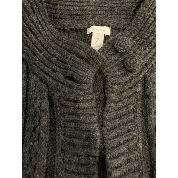 Chico's Cardigan Size 2 Dark Gray Shirt Sleeve, Chunky Knit - Picture 2 of 5